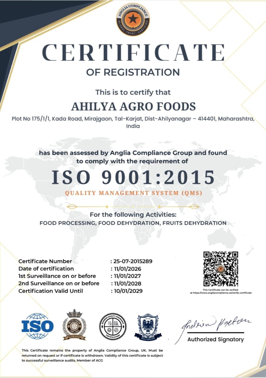 ISO Certificate - Ahilya Agro Foods